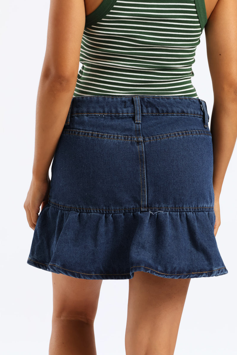 Denim Fit & Flare Mini Skirt - Ink