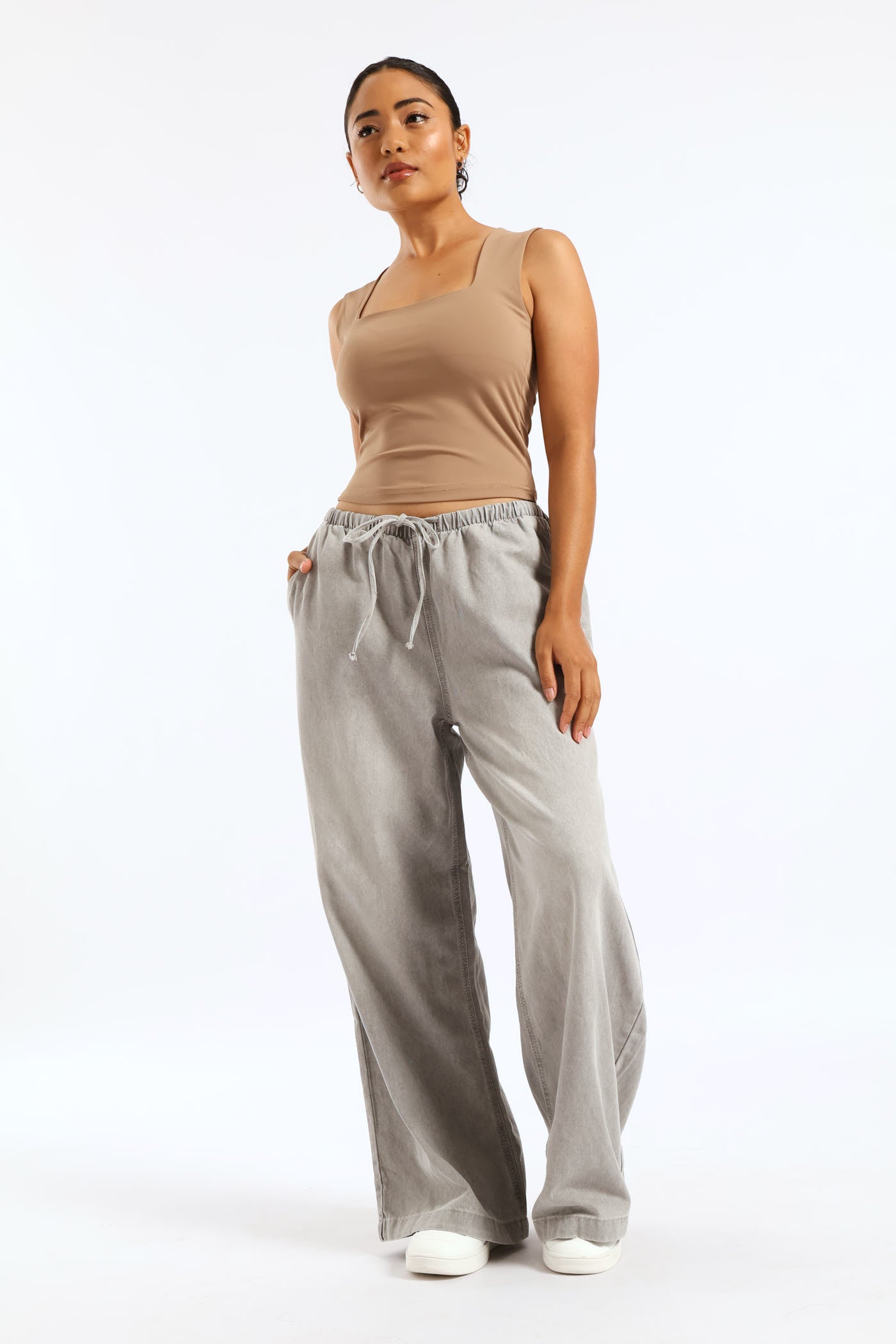 Ladies Skin Tight Square Neck Tank Top - Mocha – Edgars