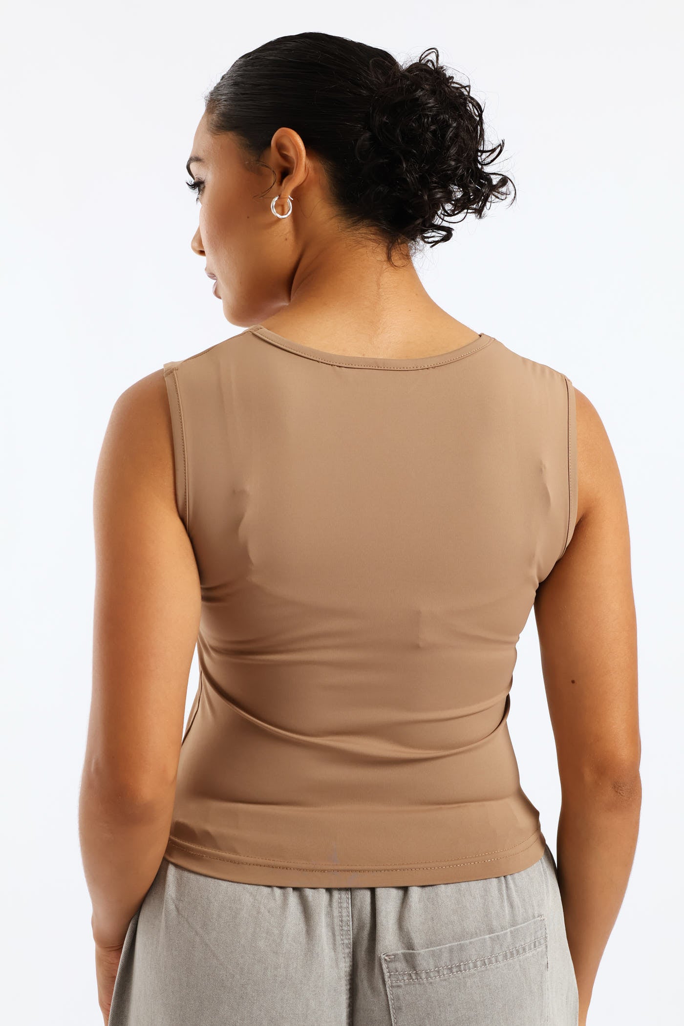 Ladies Skin Tight Square Neck Tank Top - Mocha – Edgars
