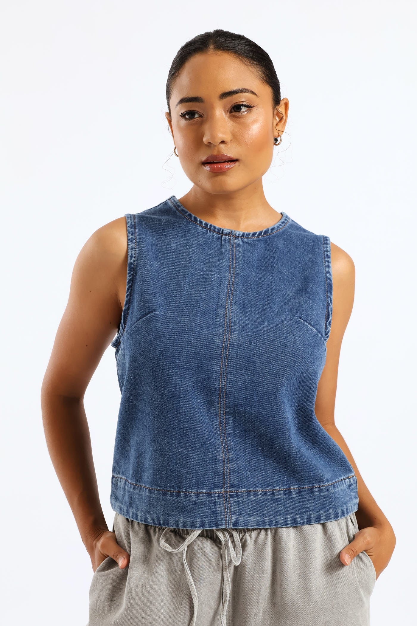 Ladies Denim Shell Top - Salty Mid Wash – Edgars