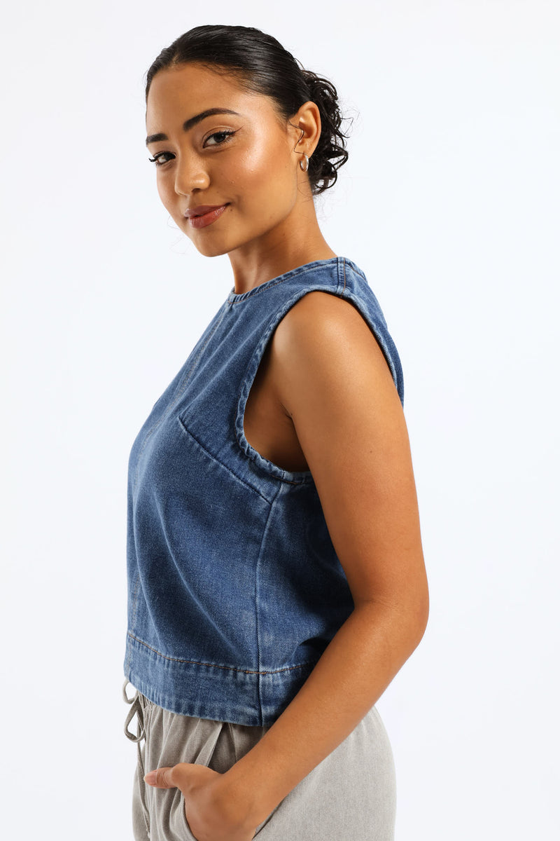 Denim Shell Top - Salty Mid Wash