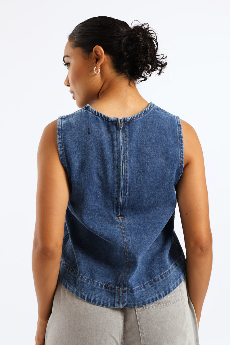 Denim Shell Top - Salty Mid Wash