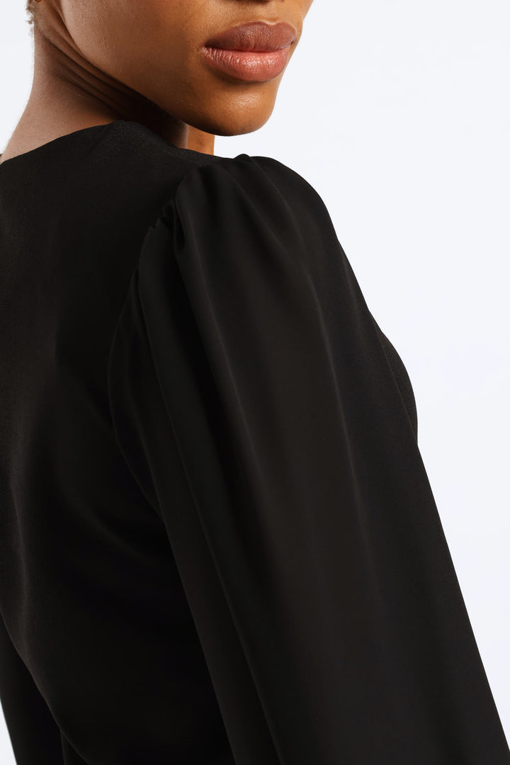 Side Button Through Knitwear Combo Dress - Black