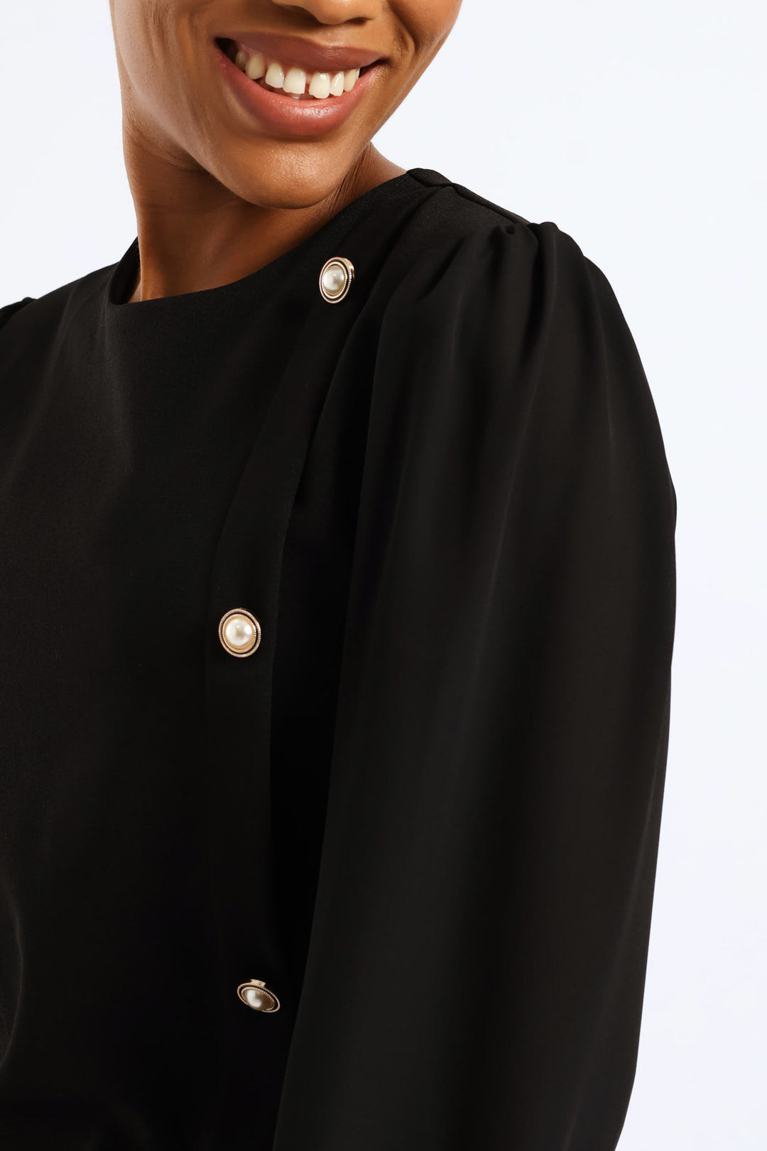 Side Button Through Knitwear Combo Dress - Black