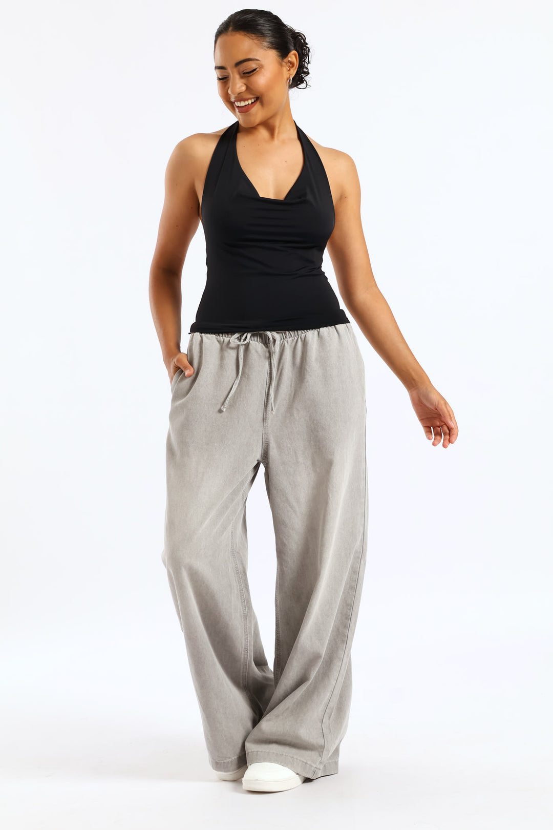 Cowl Neck Halter Top - Black