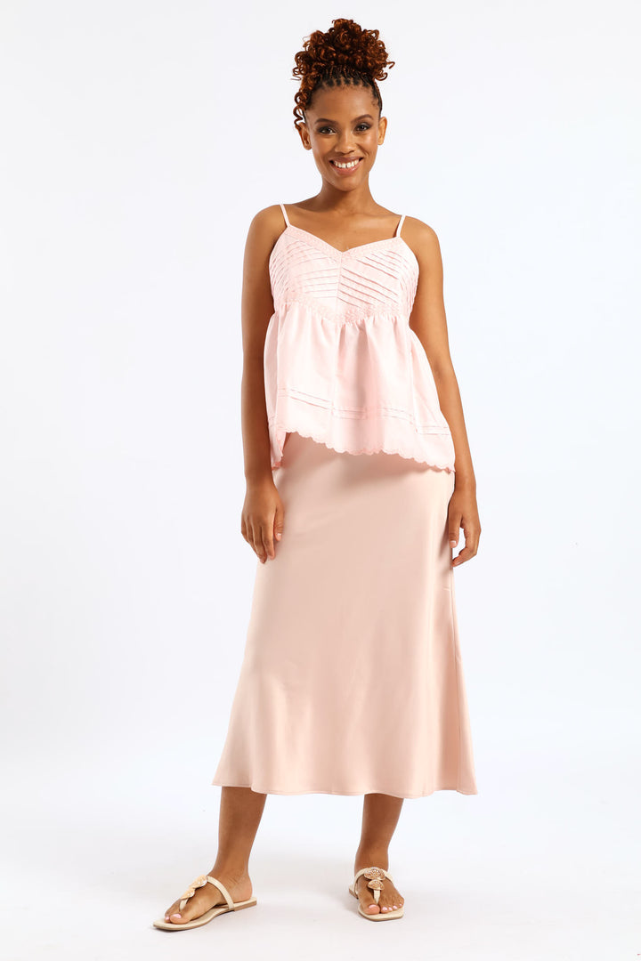Pull On Elasticated Bias Cut Midi Skirt - Dark Blush