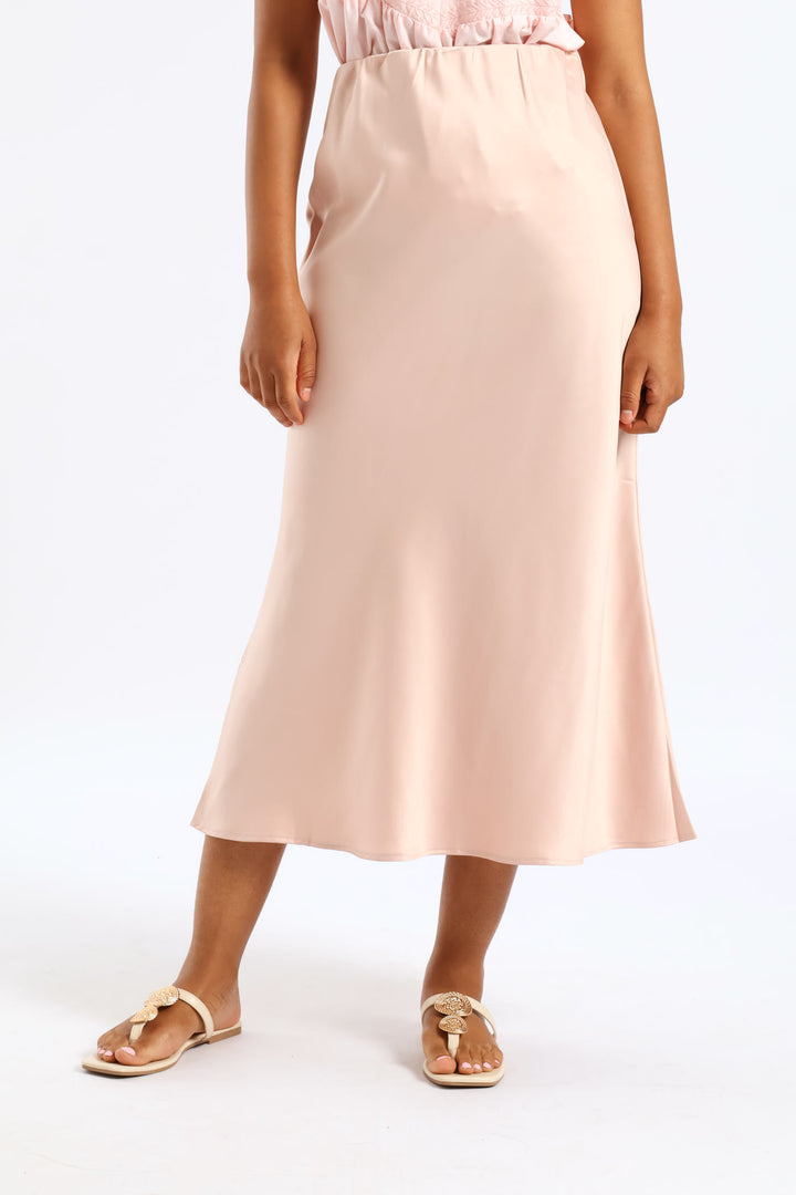 Pull On Elasticated Bias Cut Midi Skirt - Dark Blush