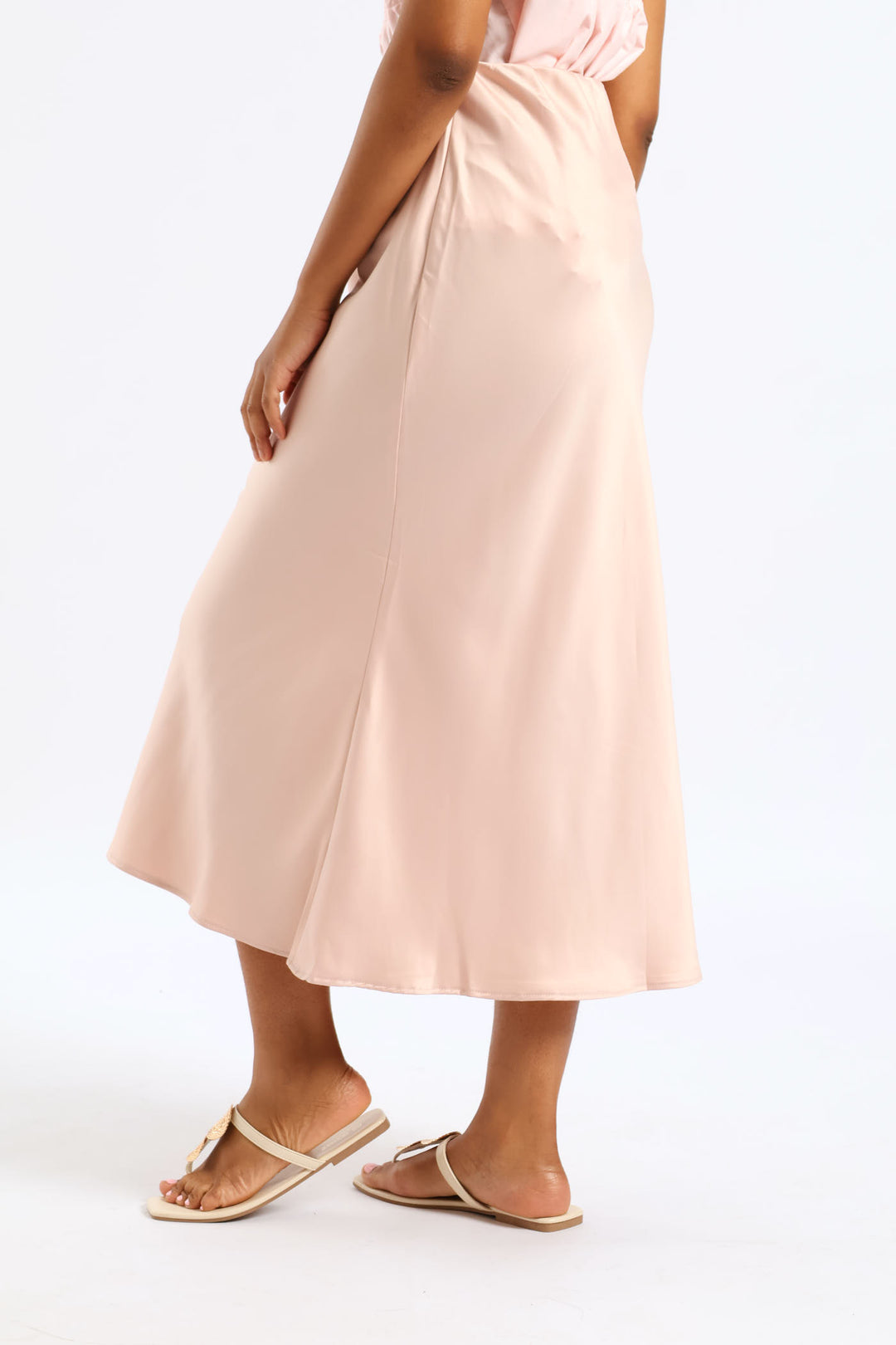 Pull On Elasticated Bias Cut Midi Skirt - Dark Blush