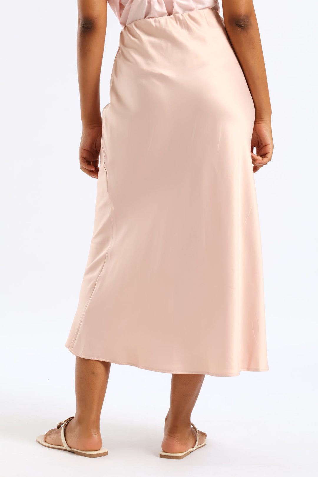 Pull On Elasticated Bias Cut Midi Skirt - Dark Blush