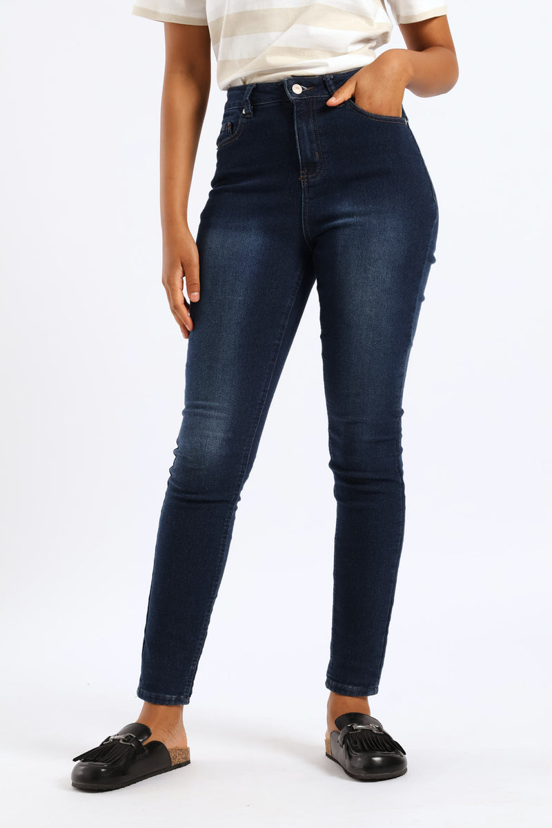 Roll Hem Knit Denim Skinny Leg Jean - Dark Wash