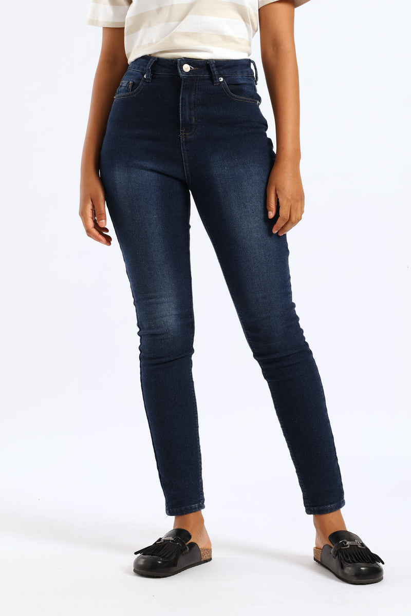 Roll Hem Knit Denim Skinny Leg Jean - Dark Wash