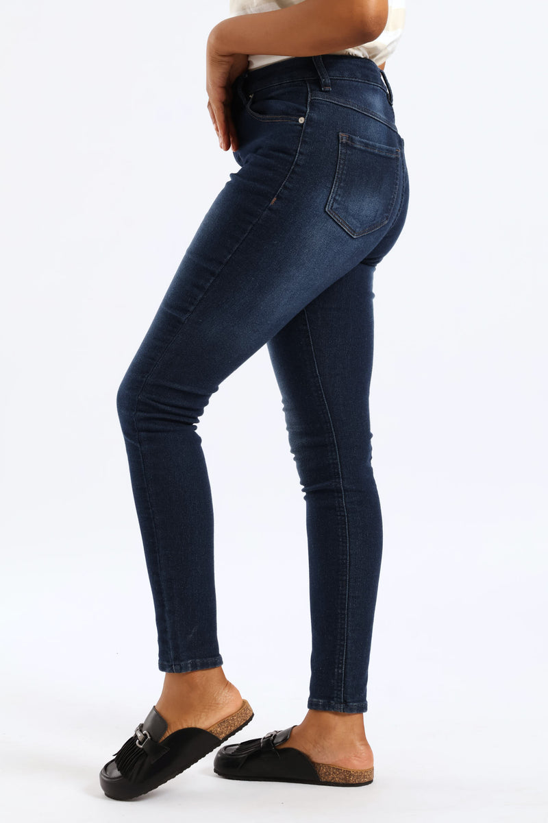Roll Hem Knit Denim Skinny Leg Jean - Dark Wash