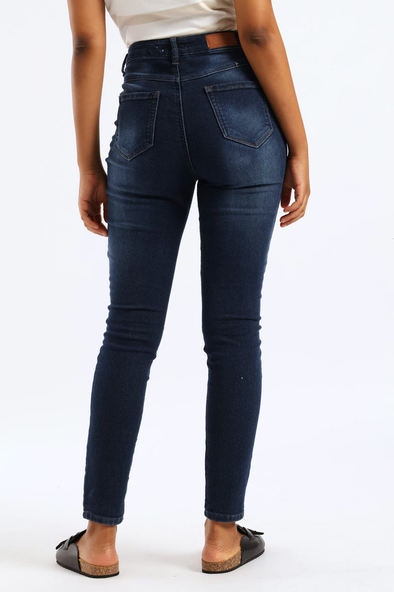 Roll Hem Knit Denim Skinny Leg Jean - Dark Wash