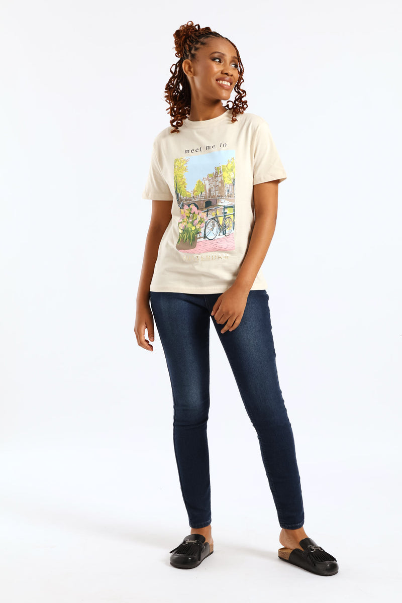 Meet Me In Amsterdam Tee - Light Stone
