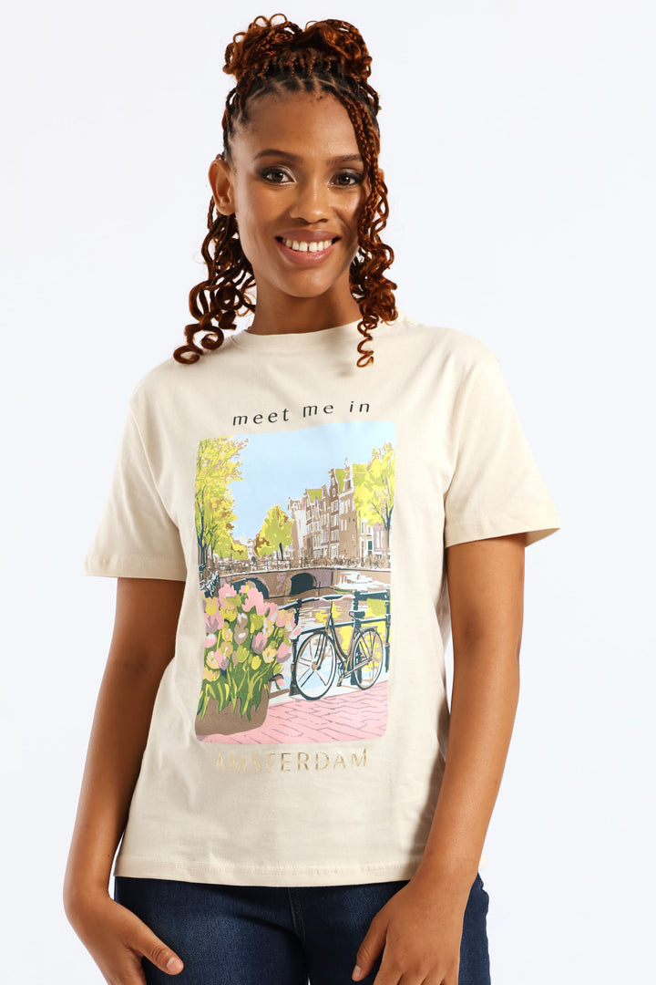 Meet Me In Amsterdam Tee - Light Stone