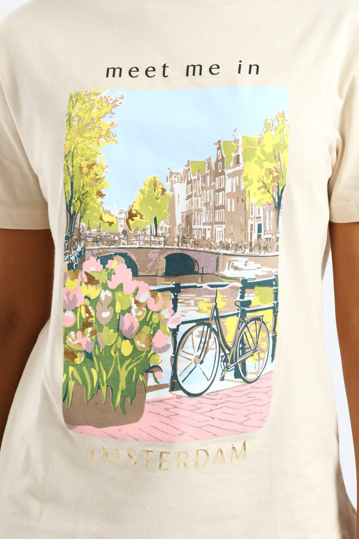 Meet Me In Amsterdam Tee - Light Stone