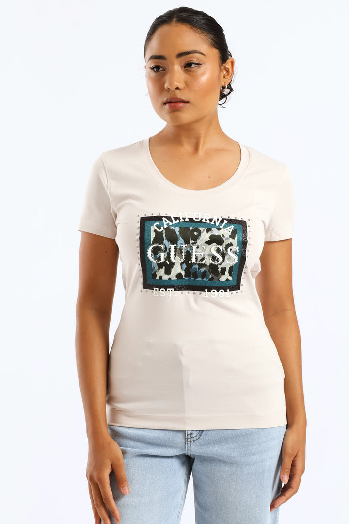 Animalier Boxy Print Tee - Stone