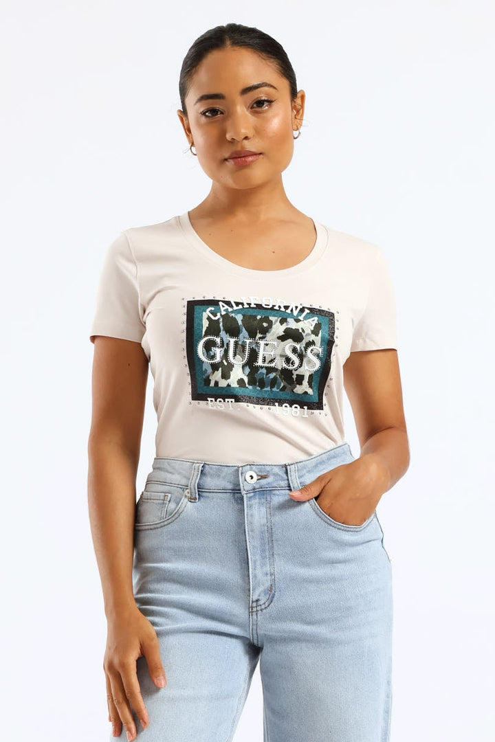 Animalier Boxy Print Tee - Stone