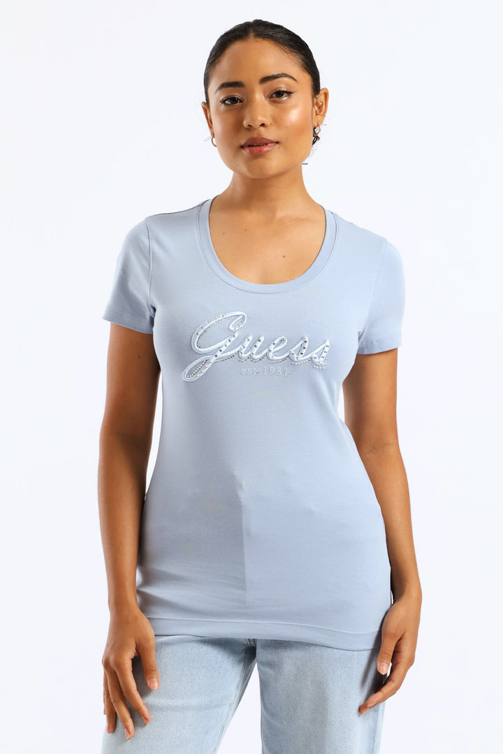 Embroidered Script Logo Tee - Blue