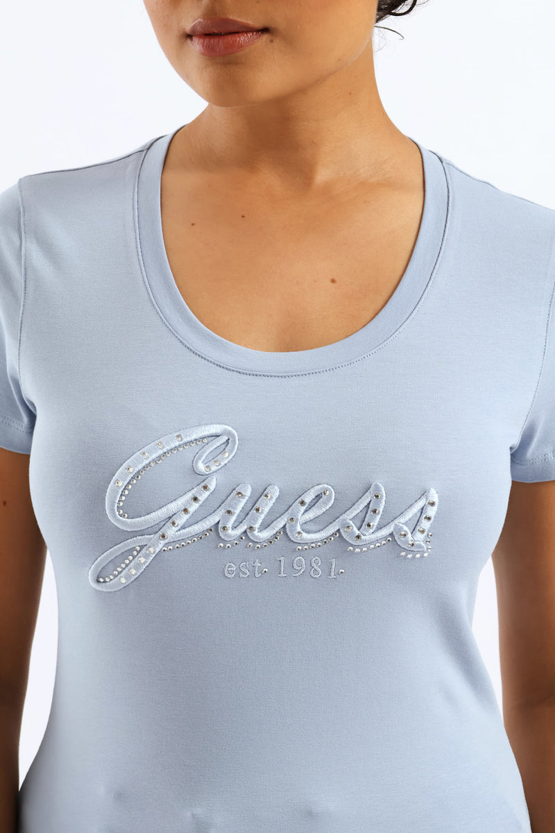 Embroidered Script Logo Tee - Blue