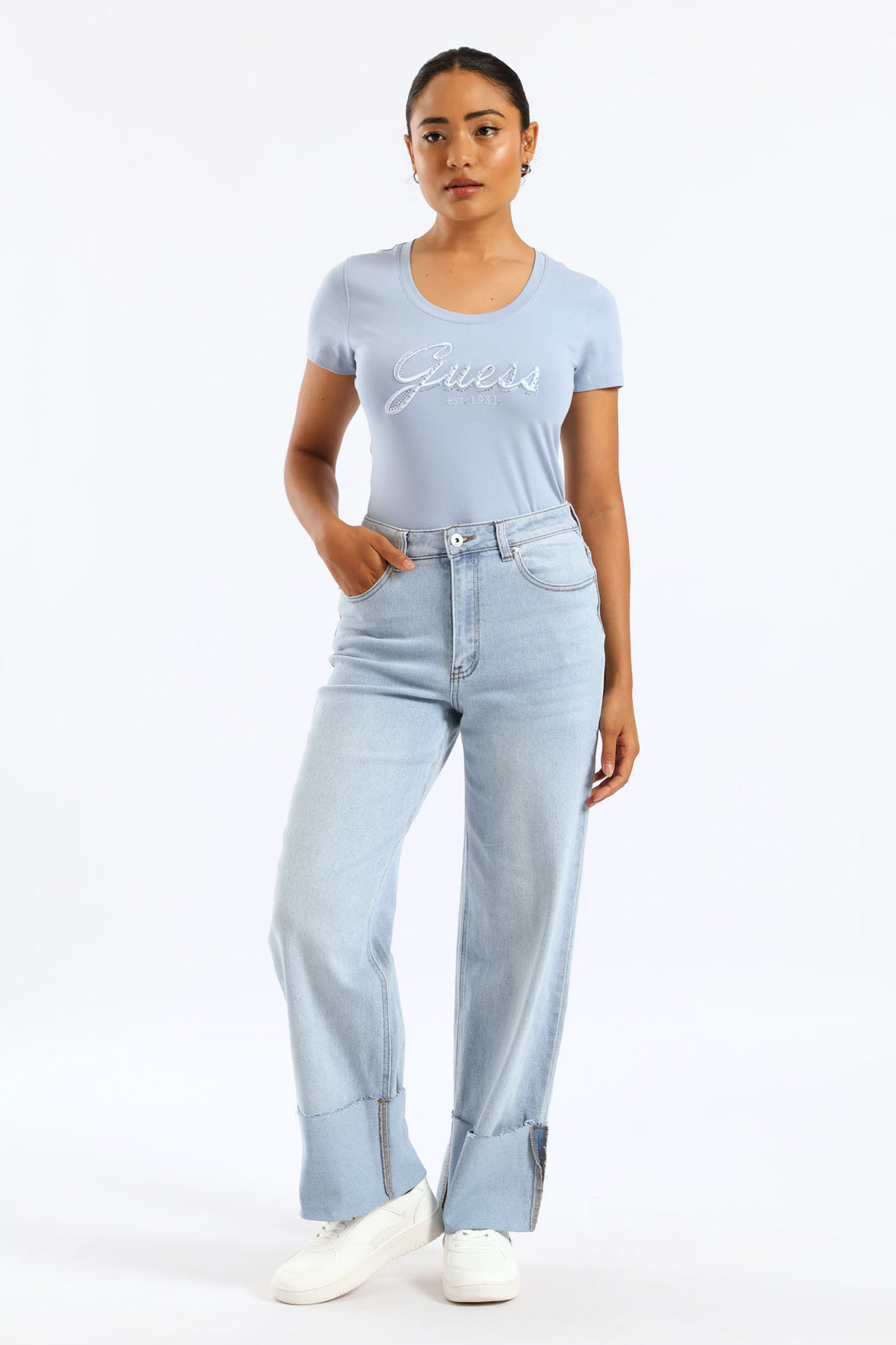 Embroidered Script Logo Tee - Blue