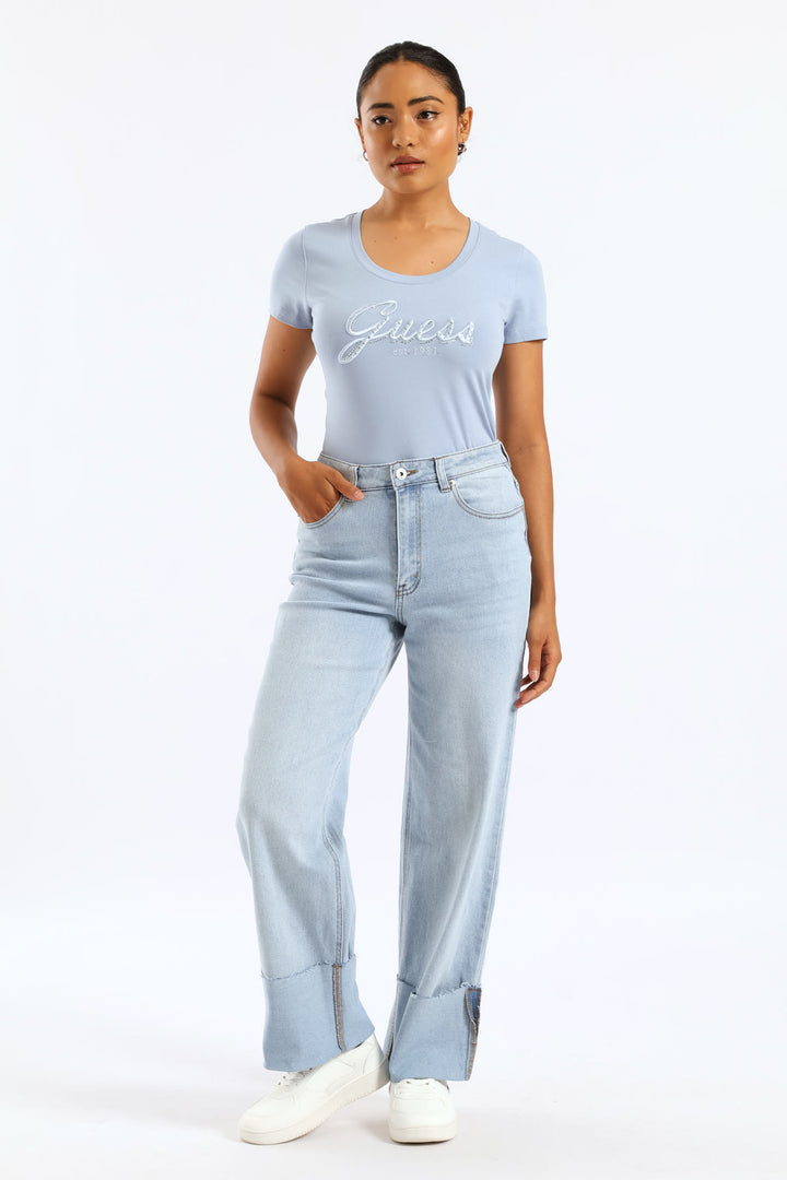 Embroidered Script Logo Tee - Blue