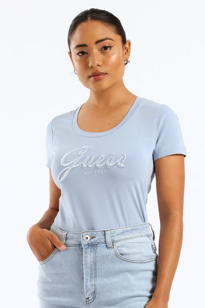 Embroidered Script Logo Tee - Blue