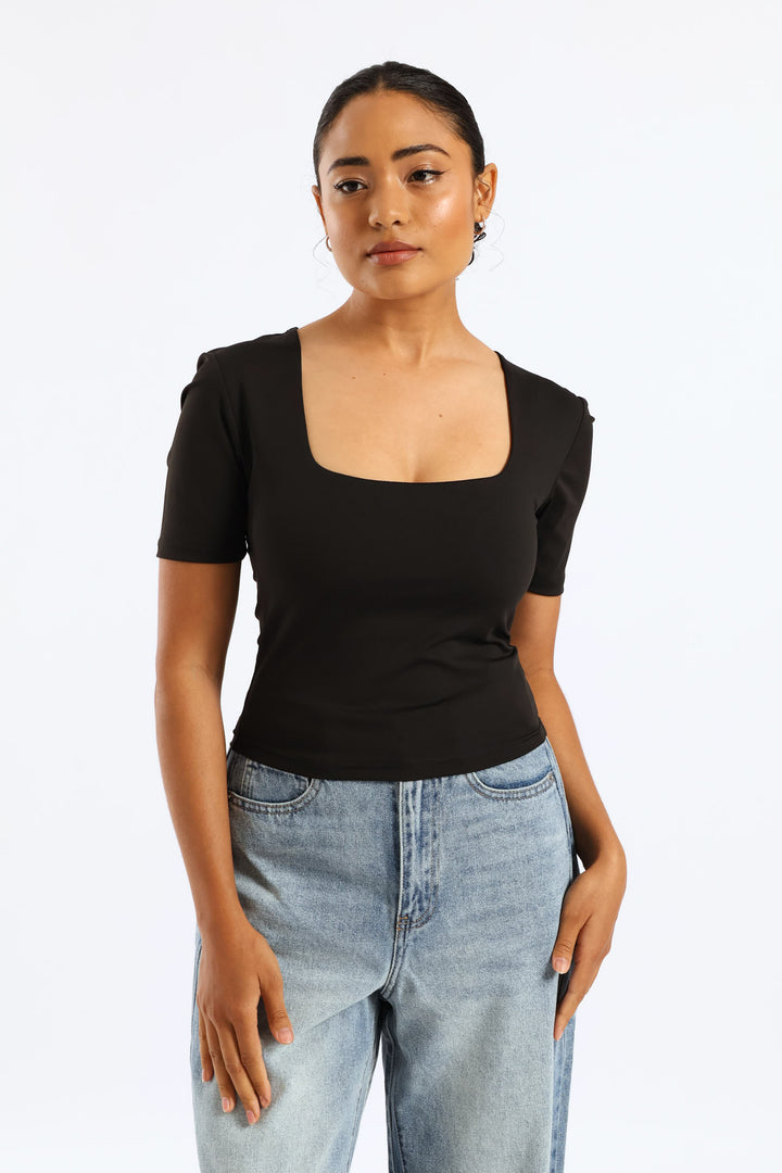 Skin Tight Square Neck Tee - Black