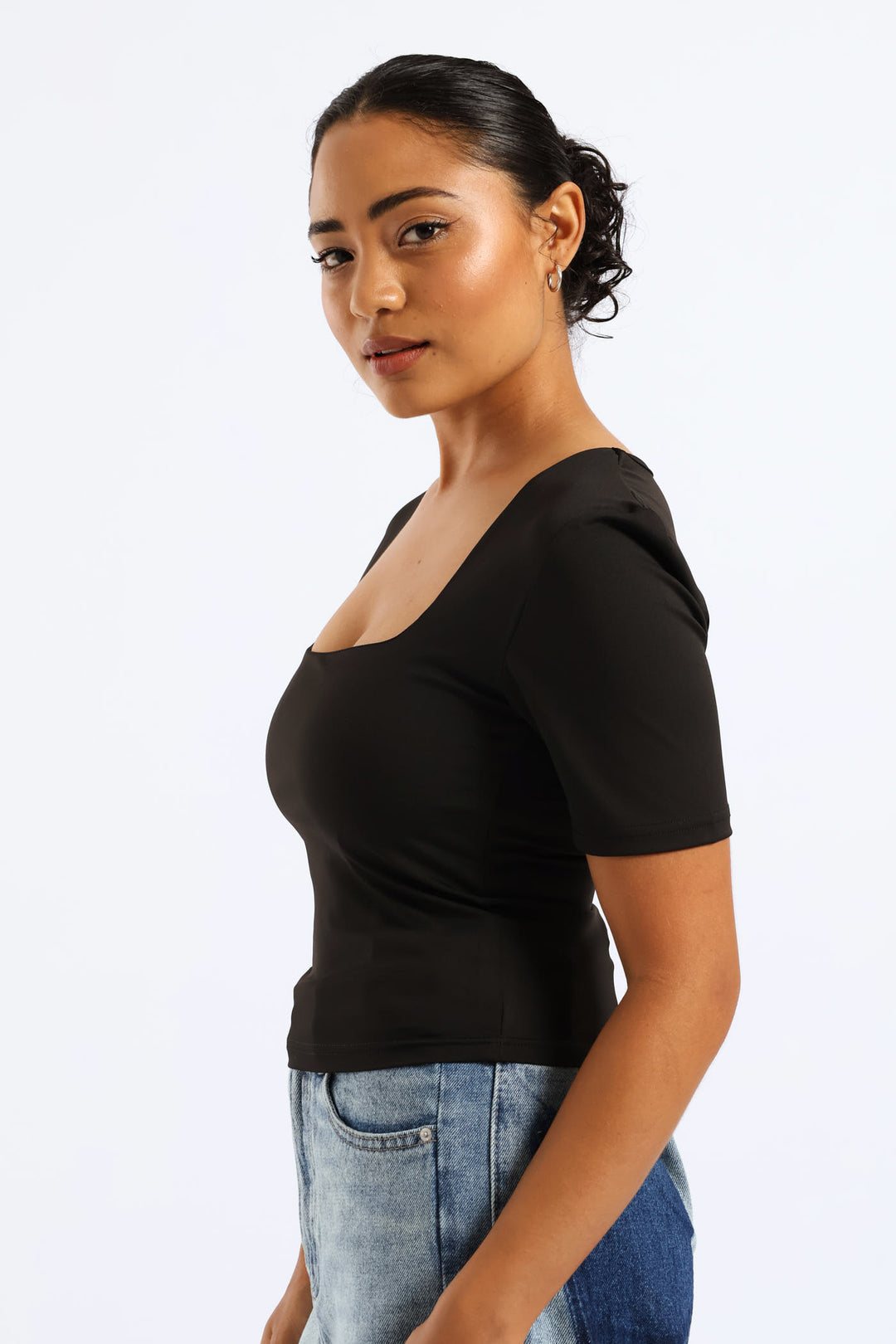 Skin Tight Square Neck Tee - Black