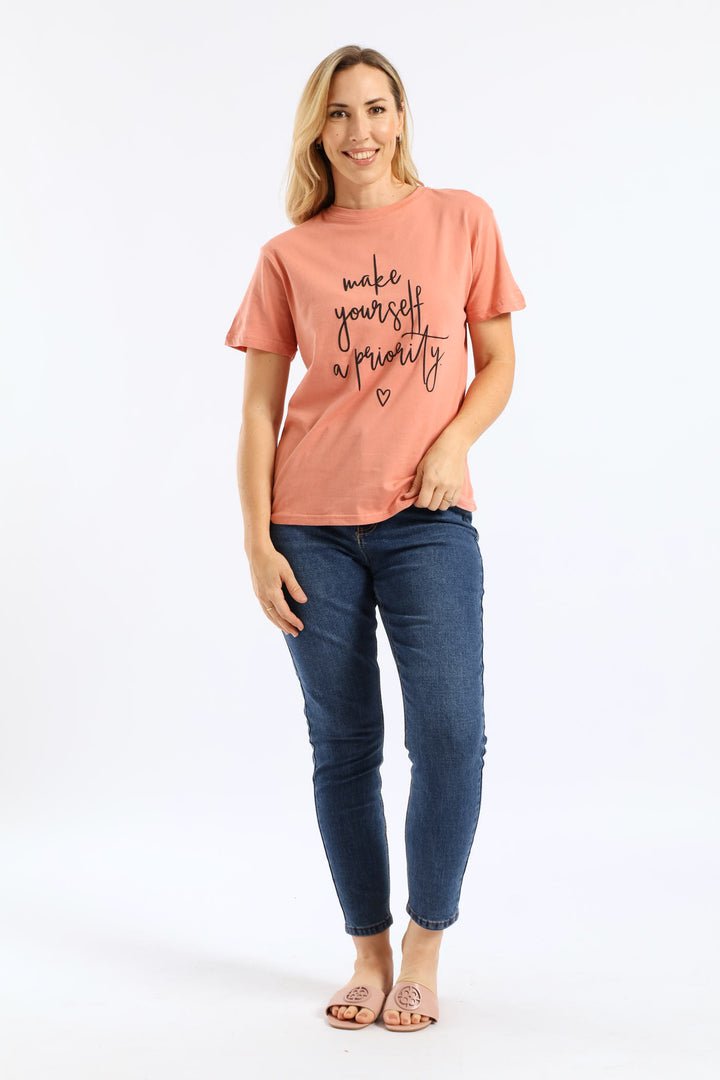 Make Yourself A Priority Tee - Rose