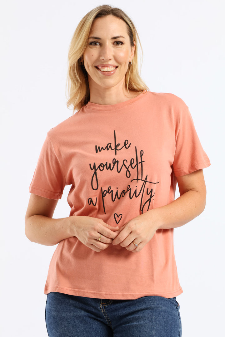 Make Yourself A Priority Tee - Rose