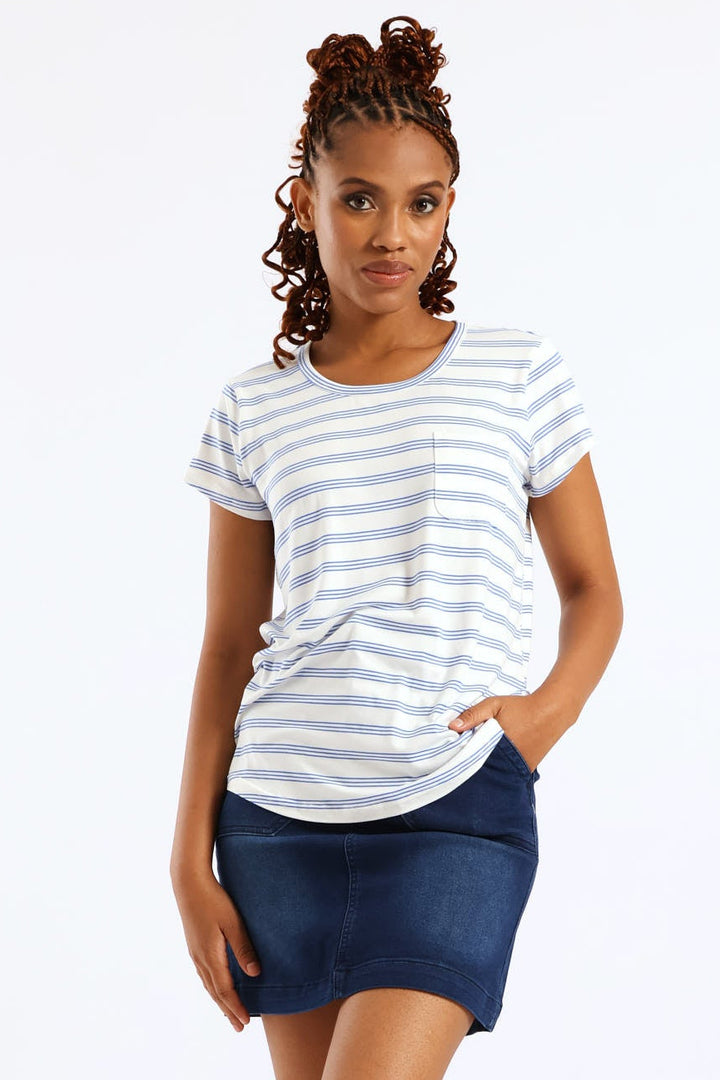 Stripe Pocket Tee - White/Blue