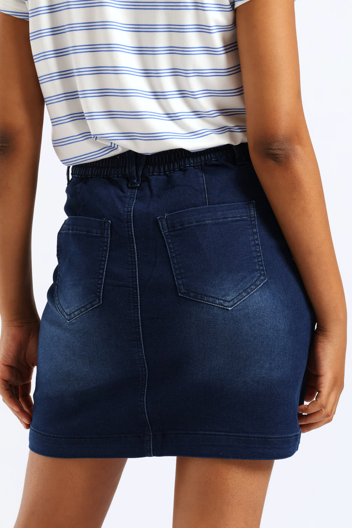 Utility Pocket Knit Denim Mini Skirt - Dark Wash