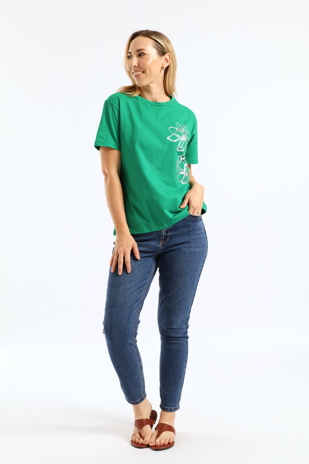 Flowers Placement Tee - Emerald