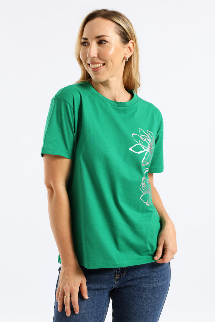 Flowers Placement Tee - Emerald