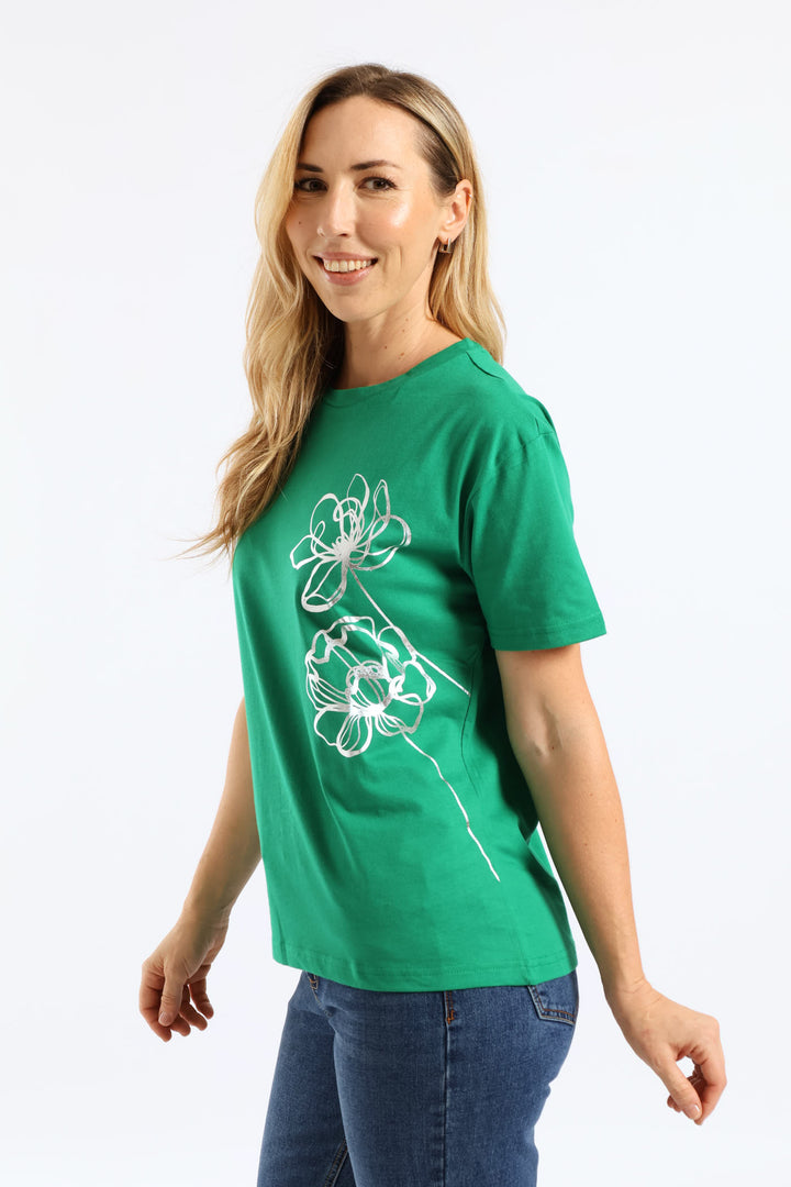 Flowers Placement Tee - Emerald