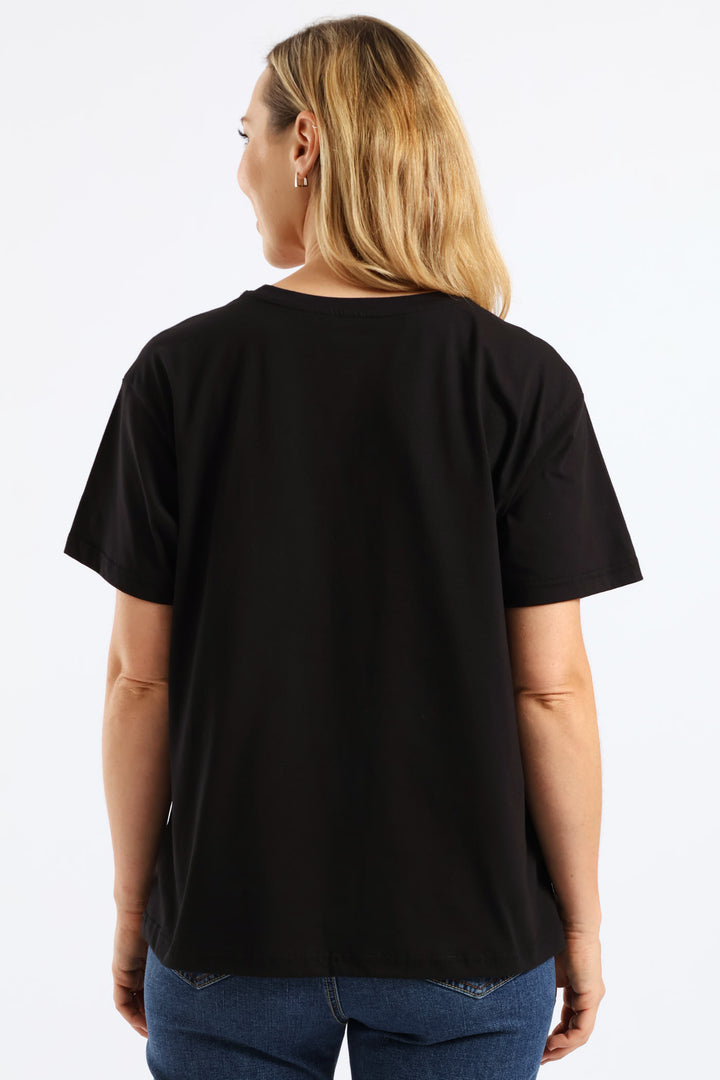 Outline Floral Foil Face Tee - Black