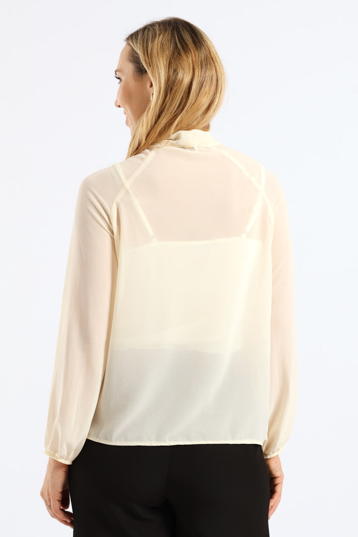 Kitty Bow Ruffle Shirt - Cream