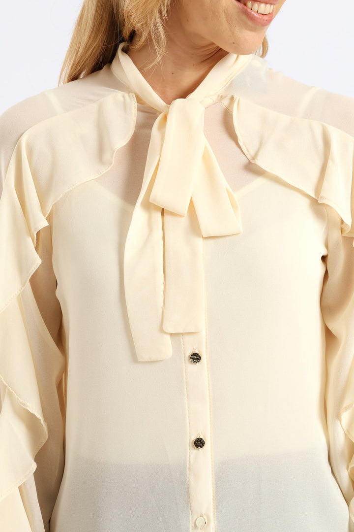 Kitty Bow Ruffle Shirt - Cream