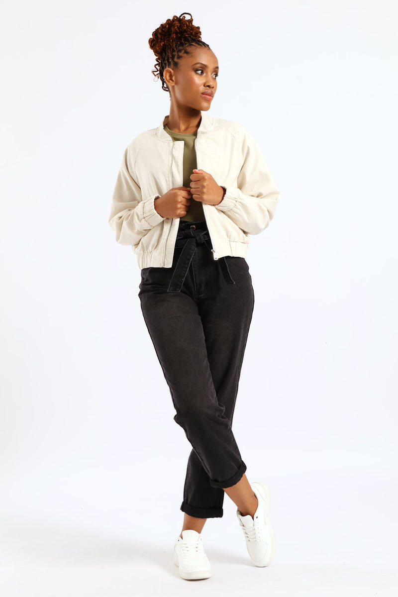 Linen Bomber Jacket - Oatmeal Melange