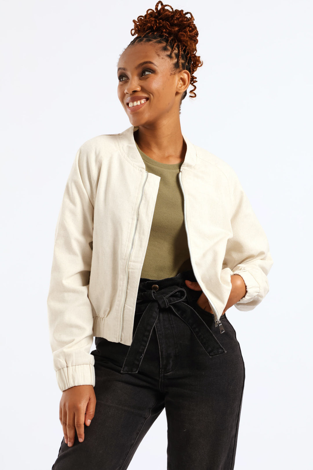 Linen Bomber Jacket - Oatmeal Melange
