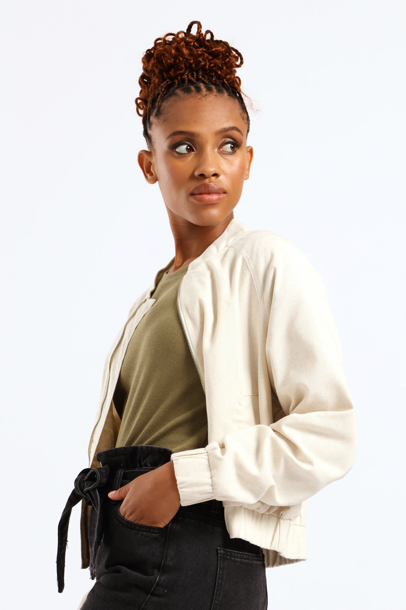Ladies Linen Bomber Jacket - Oatmeal Melange – Edgars