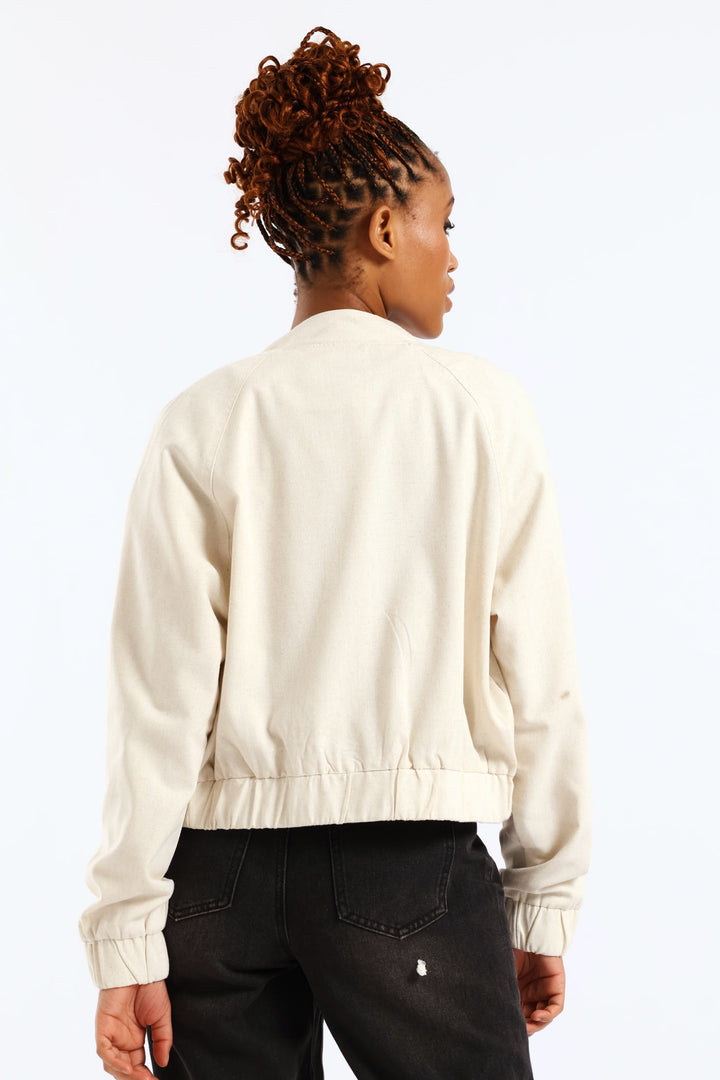 Linen Bomber Jacket - Oatmeal Melange