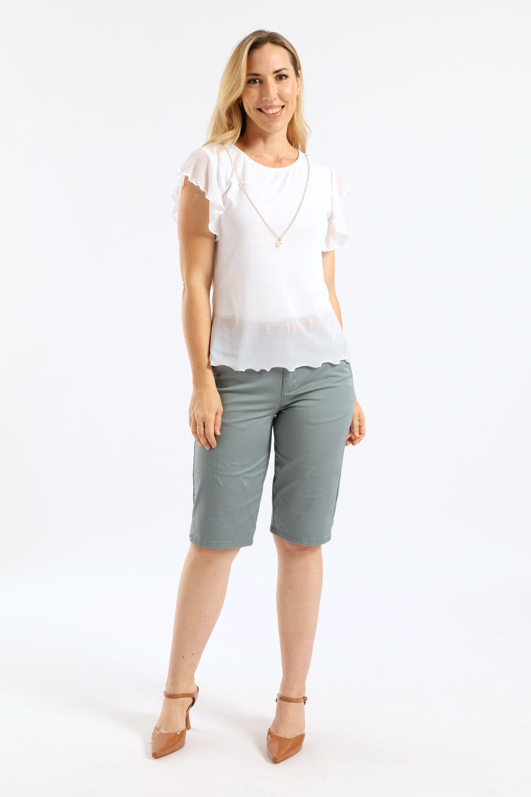 Belted Stretch Sateen Chino Bermuda Short - Aqua Mist Green