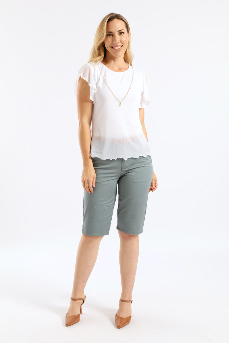 Belted Stretch Sateen Chino Bermuda Short - Aqua Mist Green