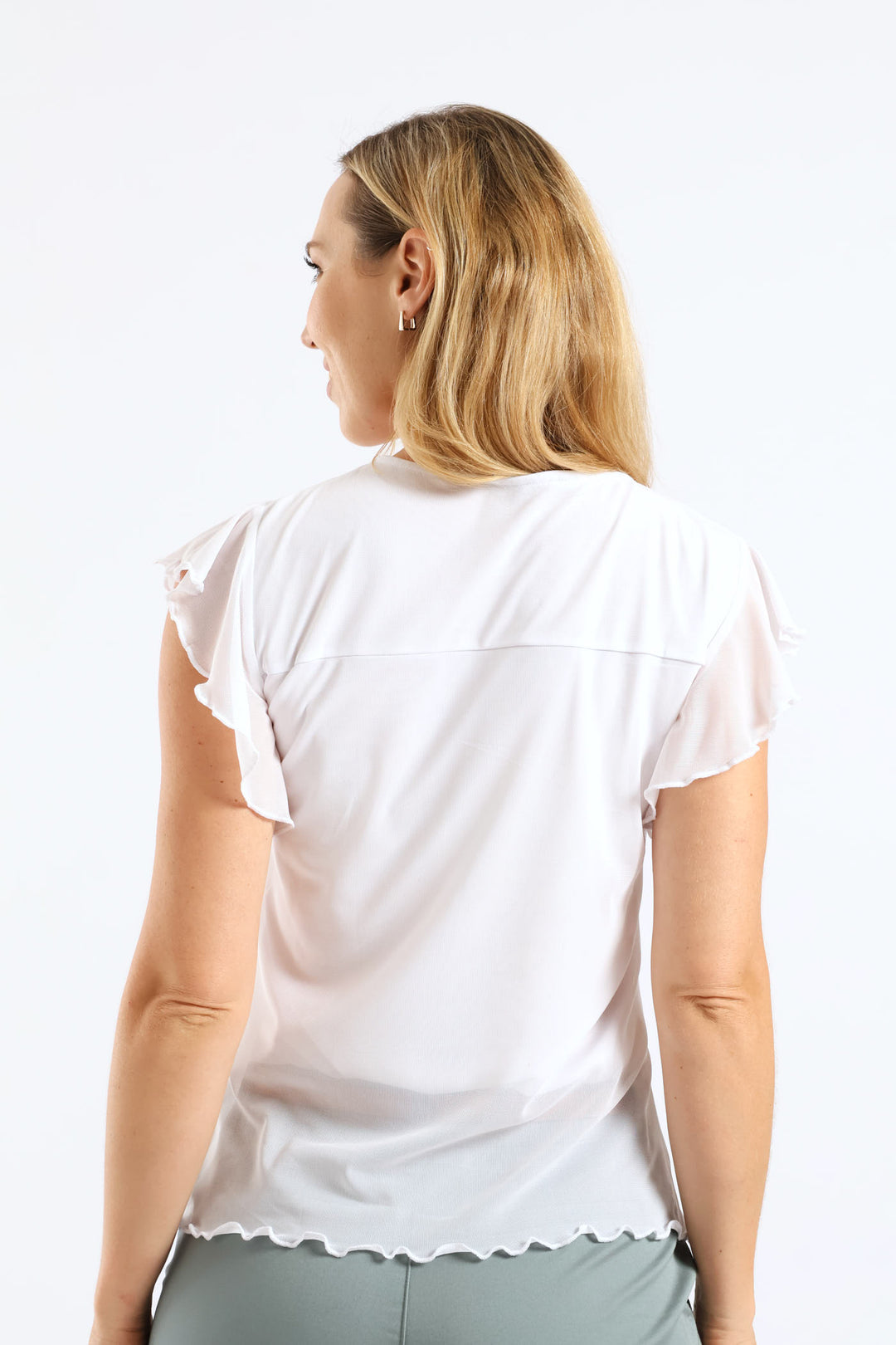 Flutter Sleeve Mesh Blouse - White