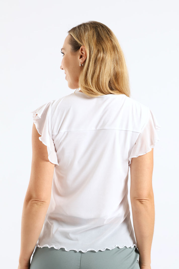 Flutter Sleeve Mesh Blouse - White