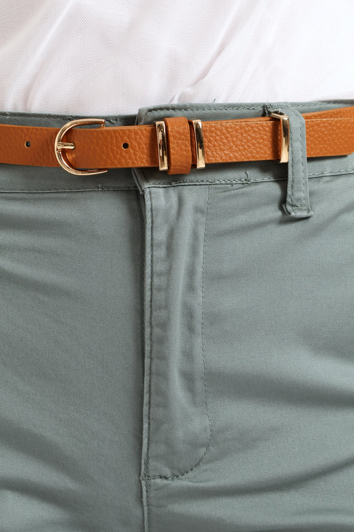 Belted Stretch Sateen Chino Bermuda Short - Aqua Mist Green