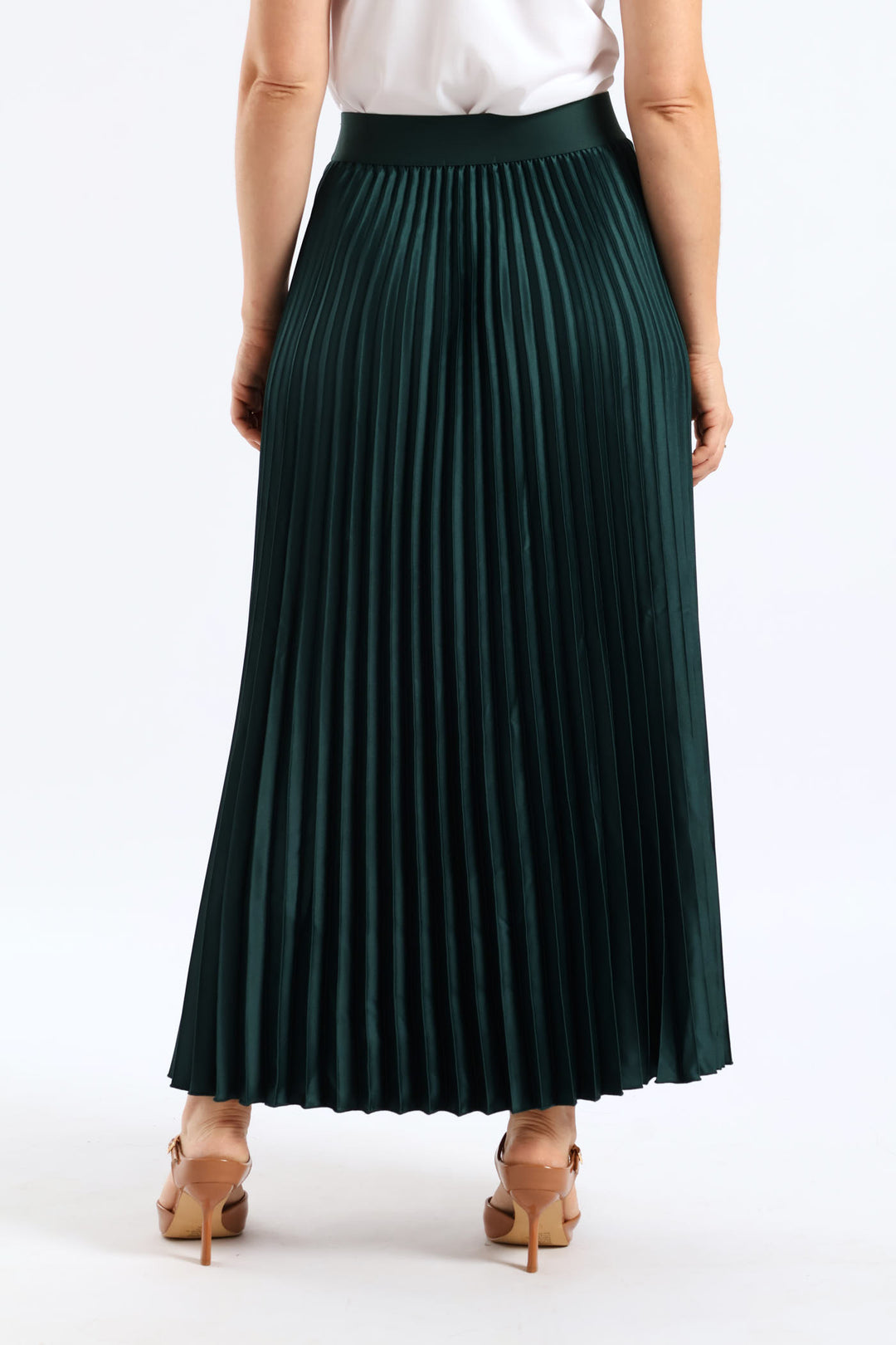 Pleated Satin Maxi Skirt - Bottle