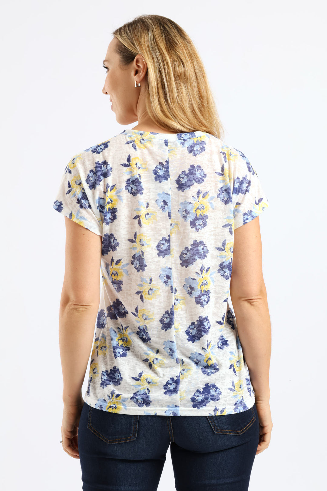 Floral Watercolour Burnout T-Shirt - Yellow/Blue